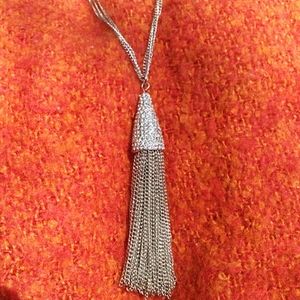 Silver & Rhinestone Tassle Necklace
